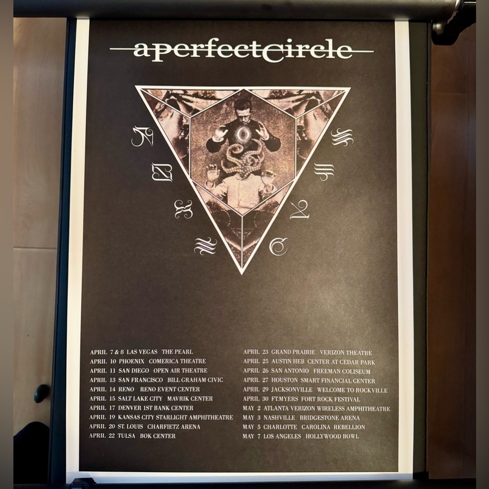 A Perfect Circle Eat The Elephant Tour Poster With Cities and Dates Vintage